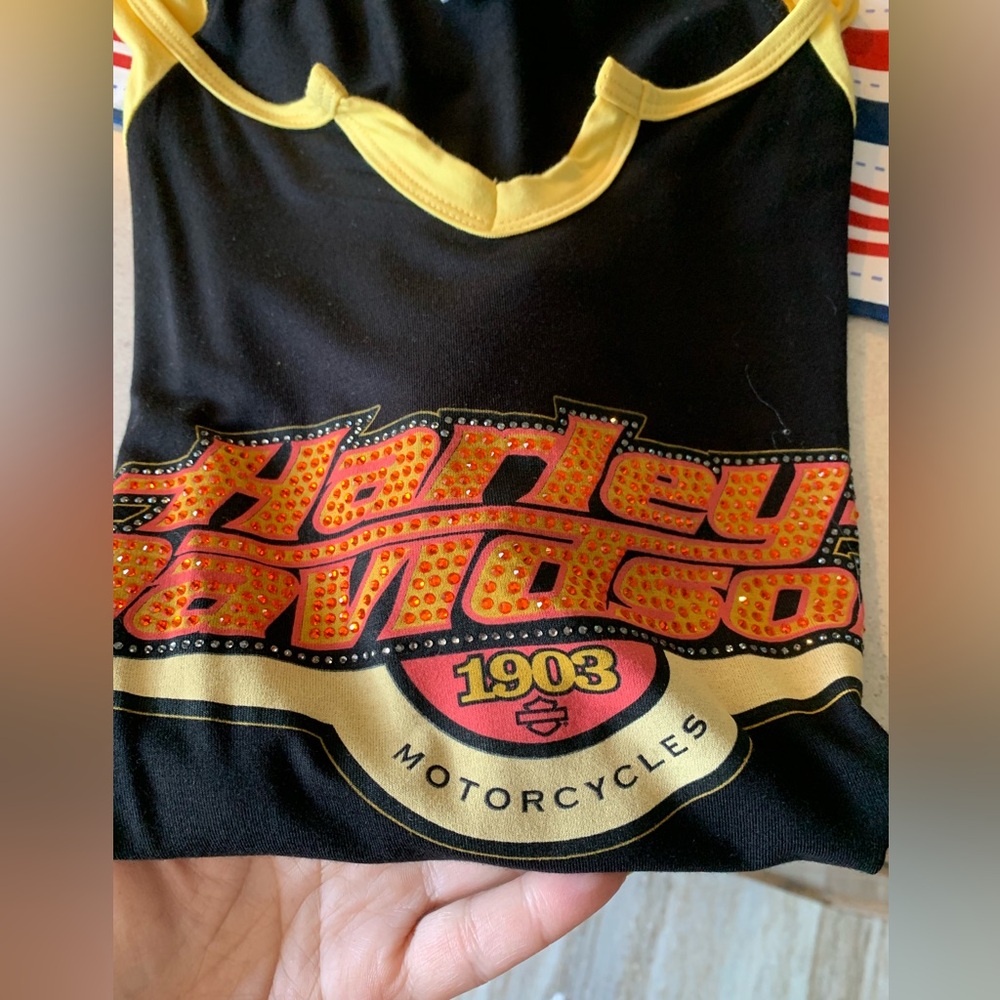 NWOT New Harley Davidson Black/yellow/orange rhinestone 1903 motor t-shirt.